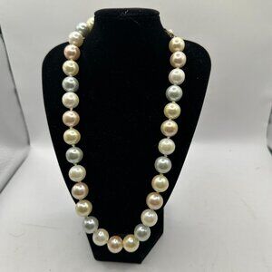 Vintage Multi-Color Faux Pearl Necklace With Gold-Tone Clasp